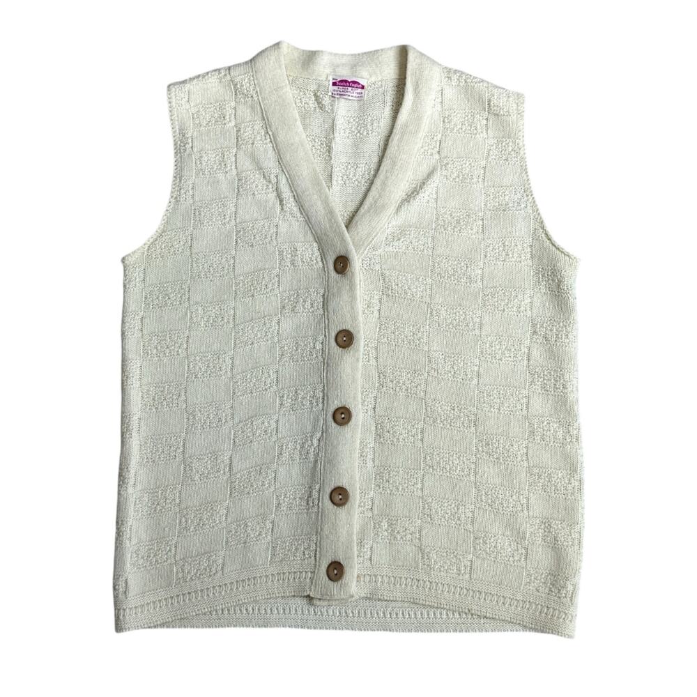 Vintage Miss Scotch English 60s Sleeveless Knit Cardigan Sweater Women's Medium